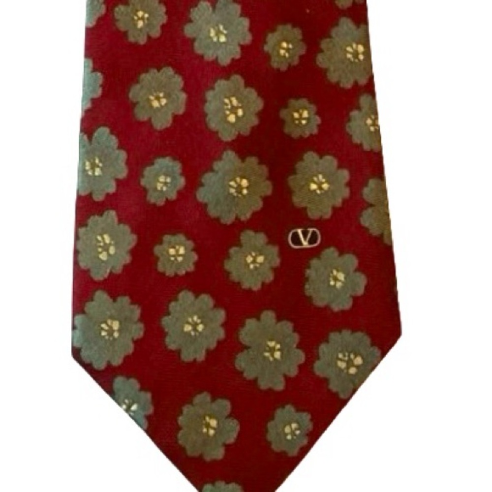 Valentino Burgundy and Gray Floral Necktie